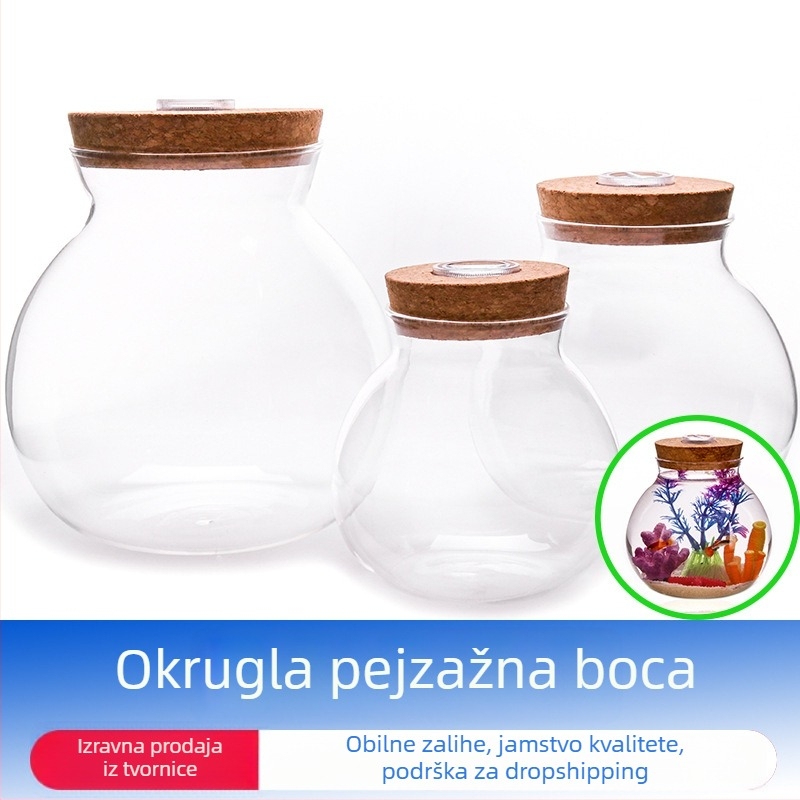LED staklena boca za mikro krajinu s poklopcem — staklo borosilikat, Levana, kartonsko pakiranje, stolni prikaz, pogodno za dar