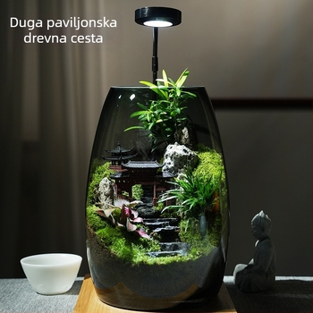 Staklena boca s mahom – mikro pejzaž, planinski pogled, kineski stil, ručna izrada, bonsai za ured (pakiranje u pjenastoj kutiji)