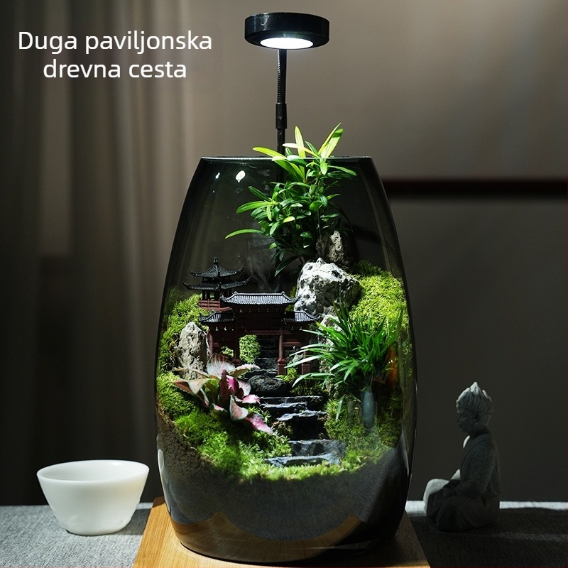 Staklena boca s mahom – mikro pejzaž, planinski pogled, kineski stil, ručna izrada, bonsai za ured (pakiranje u pjenastoj kutiji)