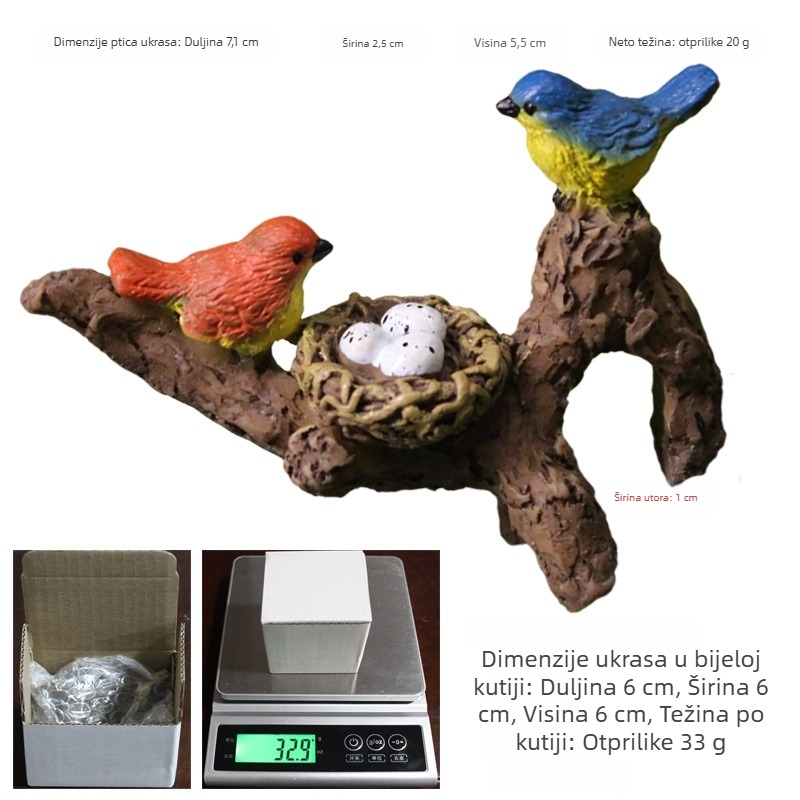 Smeđi mini krajolik s pticom, viseća dekoracija za akvarij, vrt i bonsai