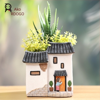 Posuda od smole za sukulente s mikro-krajolikom i motivom arhitekture Hongcun | Marka Roogo/if | Ručni rad od smole | Pakirano pojedinačno