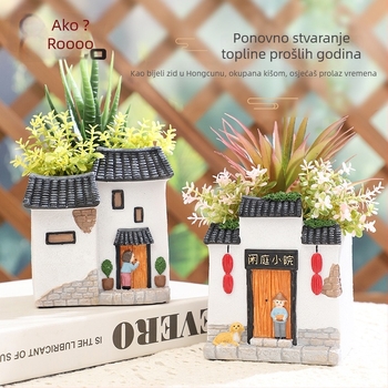 Posuda od smole za sukulente s mikro-krajolikom i motivom arhitekture Hongcun | Marka Roogo/if | Ručni rad od smole | Pakirano pojedinačno