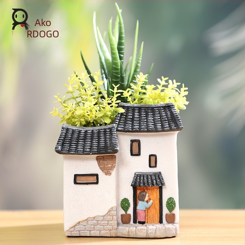 Posuda od smole za sukulente s mikro-krajolikom i motivom arhitekture Hongcun | Marka Roogo/if | Ručni rad od smole | Pakirano pojedinačno