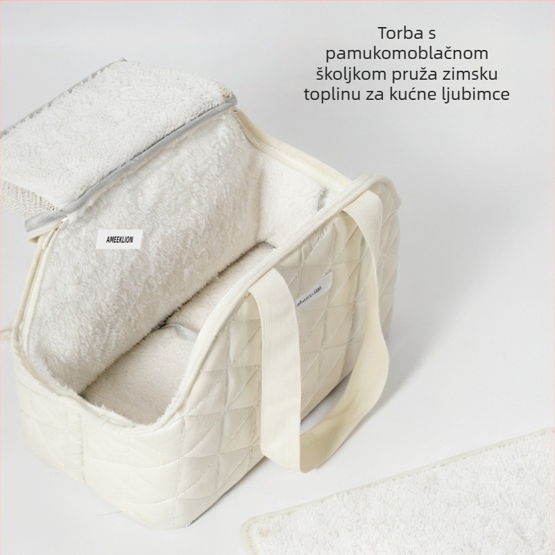 Torba za nošenje kućnih ljubimaca s otvorom za glavu, vanjski Peach Skin materijal, unutarnja Arctic Velvet podstava, pogodna za mačke do 4,5 kg ili male pse do 3,5 kg