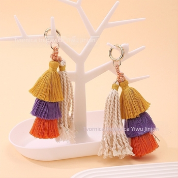 Kljucni privjesak s resicama, ručno tkan, metal/poliester, boemski stil, Yiwu podrijetlo