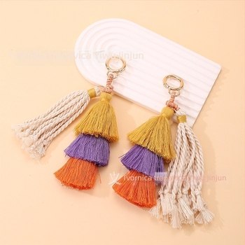 Kljucni privjesak s resicama, ručno tkan, metal/poliester, boemski stil, Yiwu podrijetlo