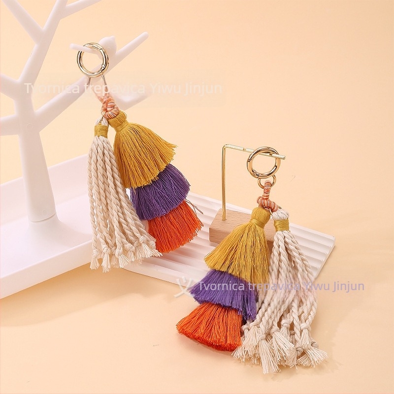 Kljucni privjesak s resicama, ručno tkan, metal/poliester, boemski stil, Yiwu podrijetlo