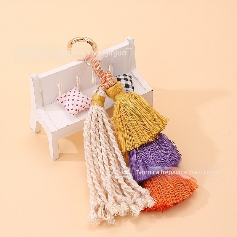 Kljucni privjesak s resicama, ručno tkan, metal/poliester, boemski stil, Yiwu podrijetlo
