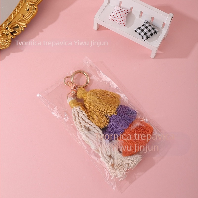 Kljucni privjesak s resicama, ručno tkan, metal/poliester, boemski stil, Yiwu podrijetlo