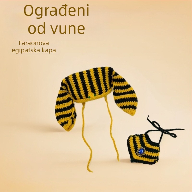 Set šešir i zaštita za prsa za kućne ljubimce – Stari egipatski faraon motiv, pleten od vune, univerzalna primjenjiva