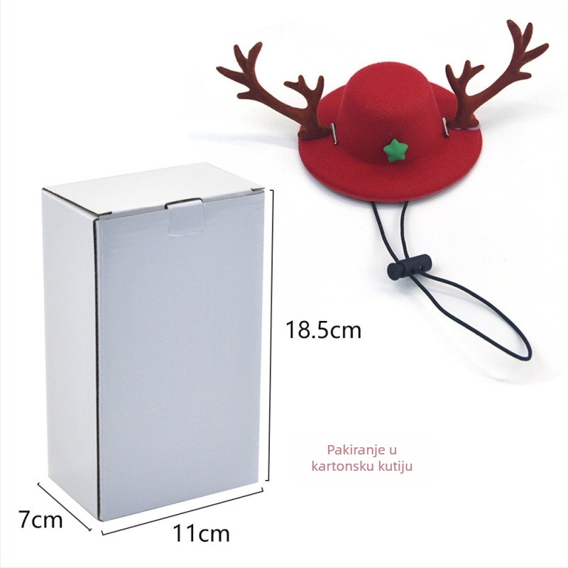 Božićna kapa za kućne ljubimce s jelenjim rogom — jednofarebna, brušeni materijal, jednostavno tkanje, reljefna obrada, za sve sezone