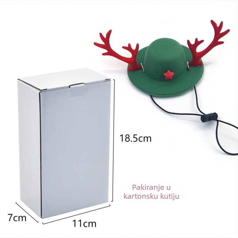 Božićna kapa za kućne ljubimce s jelenjim rogom — jednofarebna, brušeni materijal, jednostavno tkanje, reljefna obrada, za sve sezone