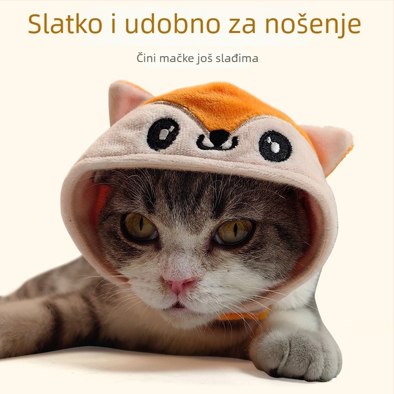 Mačja plišana kapa za glavu s Velcro – lako skidanje i pranje, za proljeće i jesen