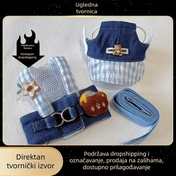 Denim harnes za pse i mačke, uzorak medvjeda, kratak model