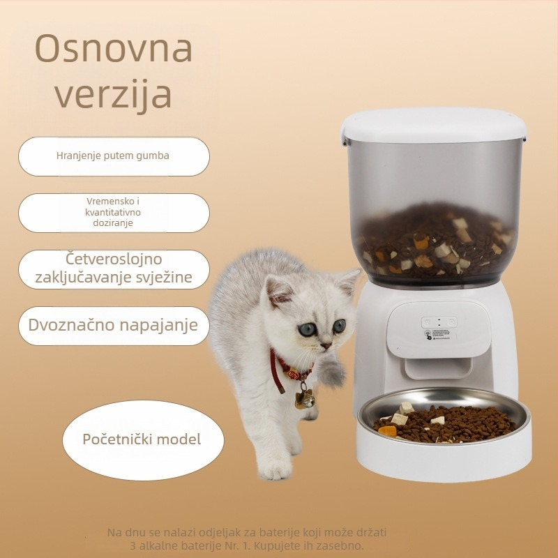 Automatska hranilica za kućne ljubimce s tajmerom i kontrolom porcija za mačke i pse, podrška za aplikacije, odvojiva, univerzalna kompatibilnost, 1.58 kg
