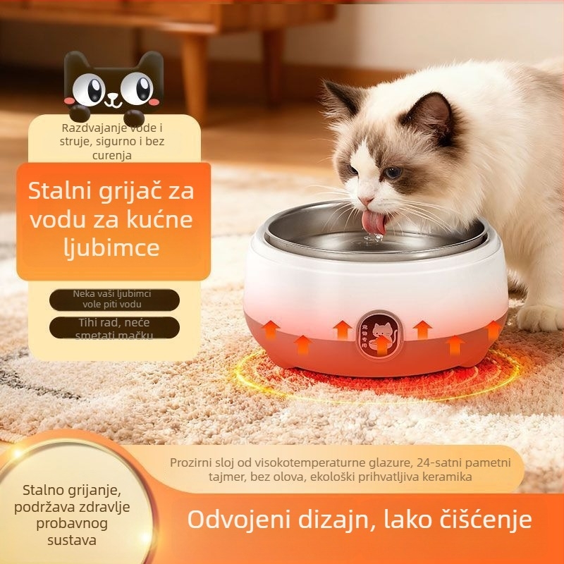 Dispenser za vodu za mačke s grijačem – konstantna temperatura, automatska regulacija za zimu, mini veličina, unutarnji nehrđajući čelik