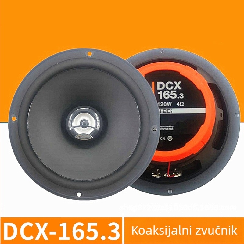 DCX165.3 auto-koaksijalni zvučnik, 4 Ω, 60–120 W, osjetljivost 93 dB, jednocijevna zavojnica