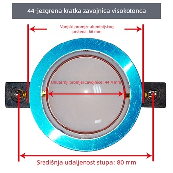 44-navojni tweeter s glasovnom zavojnicom, diafragma 44,5 mm, horn drajver s kratkim okvirom, visoka snaga, polimerna kompozitna membrana