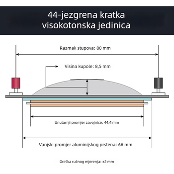44-navojni tweeter s glasovnom zavojnicom, diafragma 44,5 mm, horn drajver s kratkim okvirom, visoka snaga, polimerna kompozitna membrana
