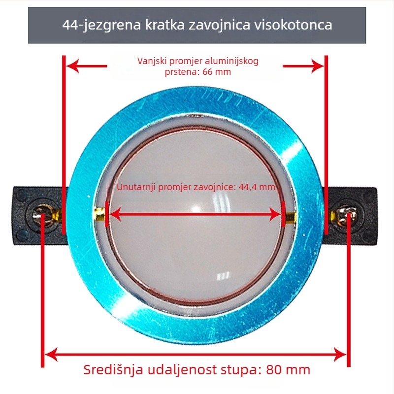 44-navojni tweeter s glasovnom zavojnicom, diafragma 44,5 mm, horn drajver s kratkim okvirom, visoka snaga, polimerna kompozitna membrana