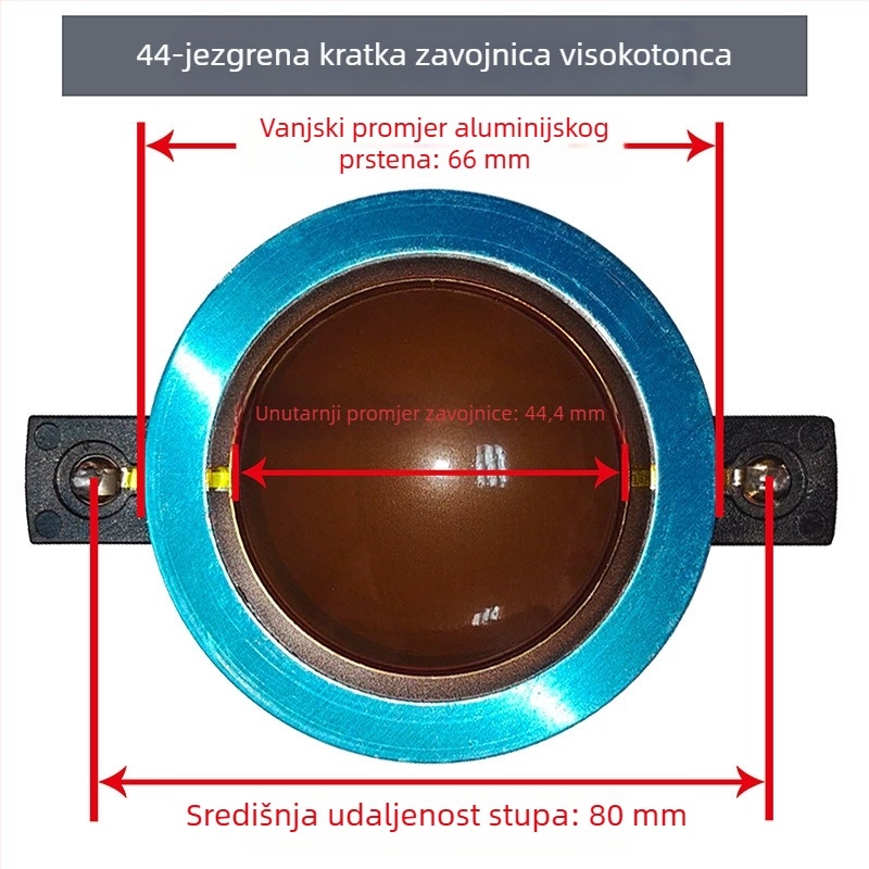 44-navojni tweeter s glasovnom zavojnicom, diafragma 44,5 mm, horn drajver s kratkim okvirom, visoka snaga, polimerna kompozitna membrana