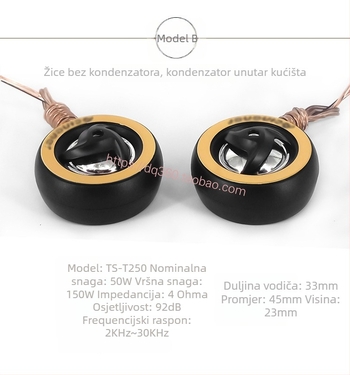 T250 Paket za poboljšanje automobilske audio opreme – tweeter i subwoofer, impedancija 4 Ω, jačina zvuka 35, za većinu automobila