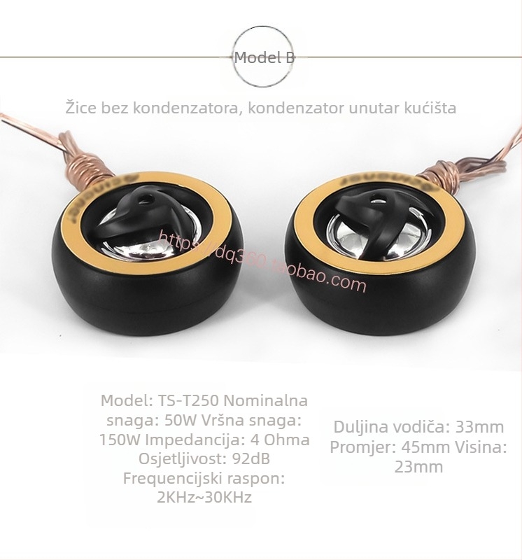 T250 Paket za poboljšanje automobilske audio opreme – tweeter i subwoofer, impedancija 4 Ω, jačina zvuka 35, za većinu automobila