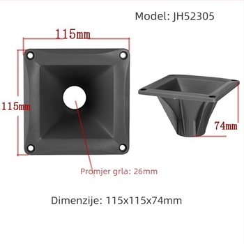 Audio dodatak: tweeter rog Huabin, model 2# Horn 115, grlo 26 mm, ABS plastika