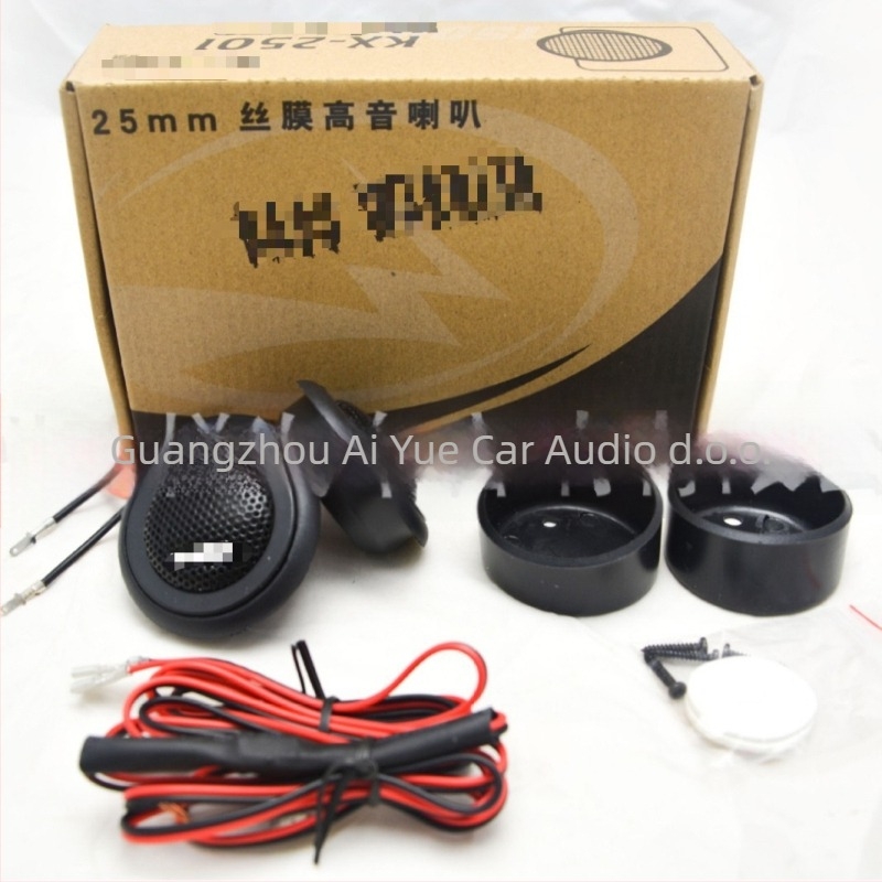 Automobilski visokotonac, model 2501, impedancija 4 Ω, snaga 30 W, frekvencijski odziv 25 Hz–20 kHz, diaphragma od svilenog filma.