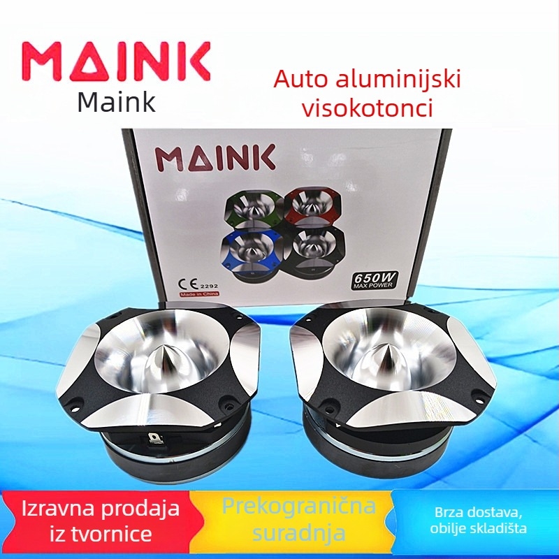 Automobilski aluminijski tweeter, Model 4.3; Impedancija 4 Ω; Snaga 1000 W; Raspon frekvencija 20–80 kHz; Osjetljivost 93 dB