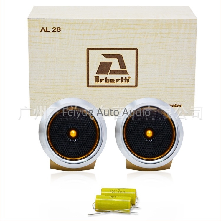 AL28 aluminijski automobilni visokotonac; Tip: auto tweeter; Model: AL28; Impedancija: 4 Ω; Snaga: 50–120 W; Frekvencijski odziv: 80–22 kHz