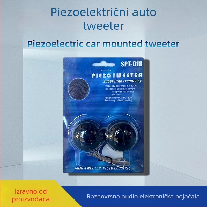 Piezoelektrični automobilski visokotonac, model SPT-018, 4Ω, 60W, raspon 3,5–20 kHz, 102 dB