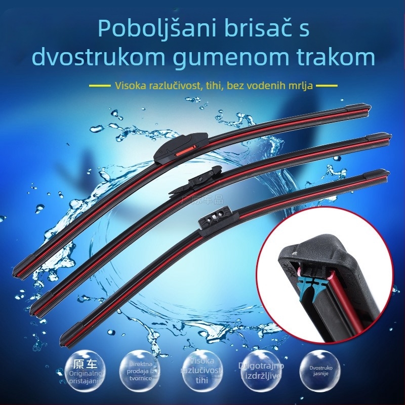 Nova bezokvirna automobilna brisač s dvostrukom gumom trakom, višenamjenski kopčom, univerzalni brisač