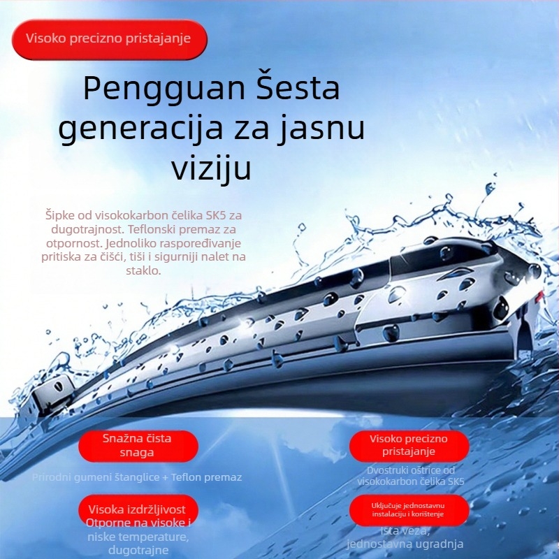 Brisač bez okvira za automobil, U-oblik, universalno, guma, opća upotreba