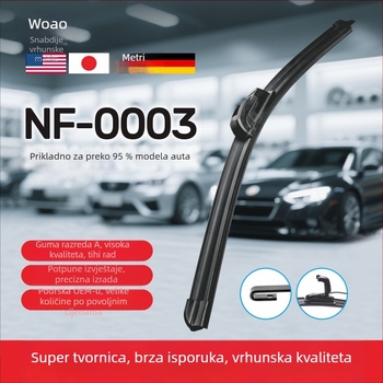 Automobilski brisač stakla NF-0003, Boneless, univerzalni U-oblik, prirodna guma, cijeli raspon brisanja