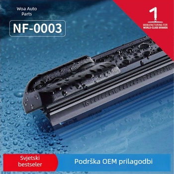 Automobilski brisač stakla NF-0003, Boneless, univerzalni U-oblik, prirodna guma, cijeli raspon brisanja