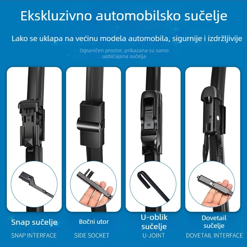 Bezramski univerzalni brisač za auto za prednje staklo, universalni model, kompatibilan s 4-armom, kut brisanja 4, materijal 4