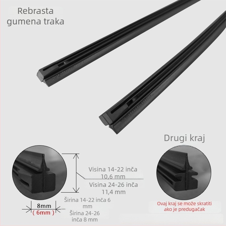 Traka brisača s metalnim okvirom i gumom, 6 mm i 8 mm
