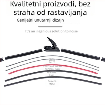 Brisač automobila s dvostrukom gumom trakom i zamjenjivim klipom, universalno za ramena 14–28 mm, 90° brisanje