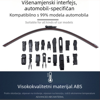 Brisač automobila s dvostrukom gumom trakom i zamjenjivim klipom, universalno za ramena 14–28 mm, 90° brisanje