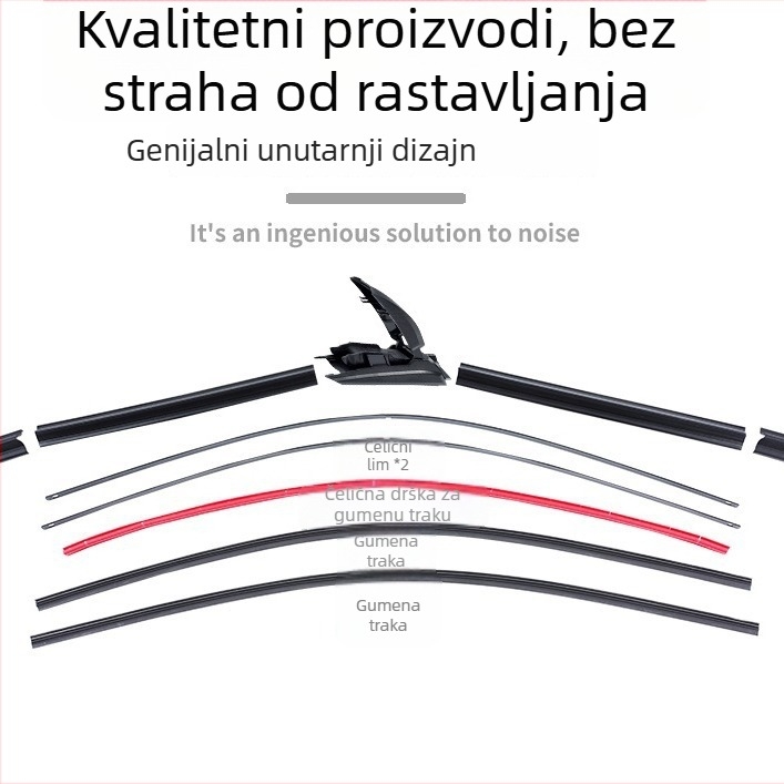 Brisač automobila s dvostrukom gumom trakom i zamjenjivim klipom, universalno za ramena 14–28 mm, 90° brisanje