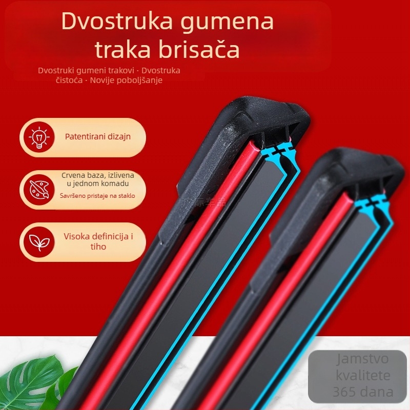 Brisač automobila s dvostrukom gumom trakom i zamjenjivim klipom, universalno za ramena 14–28 mm, 90° brisanje