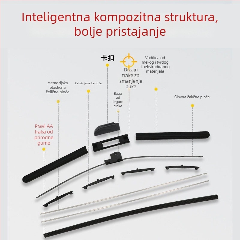 Kompozitni višenamjenski bezokvirni brisač za auto, veliki zakrivljeni dizajn, univerzalni U-tip konektor