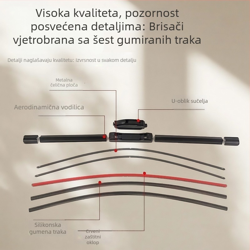 Hm qclbj Bezokvirni šestostruki prednji dvostrani brisač za automobil sa silikonom, model 666