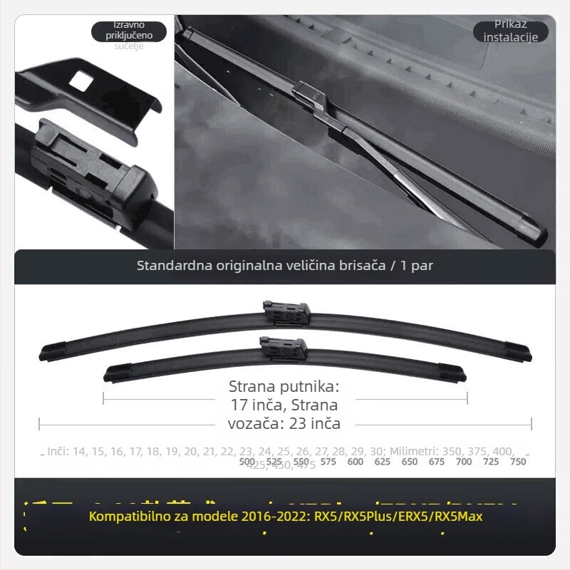 Bezokvirni brisač za RX5 (modeli 16–22), gumena izrada, tih rad