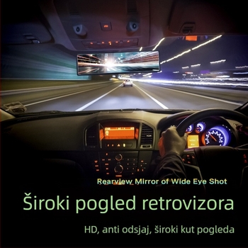 Unutarnji retrovizor za automobil s zakrivljenim sfernim dizajnom, široki kut gledanja, staklo s anti-refleksijom, 12V, univerzalna kompatibilnost