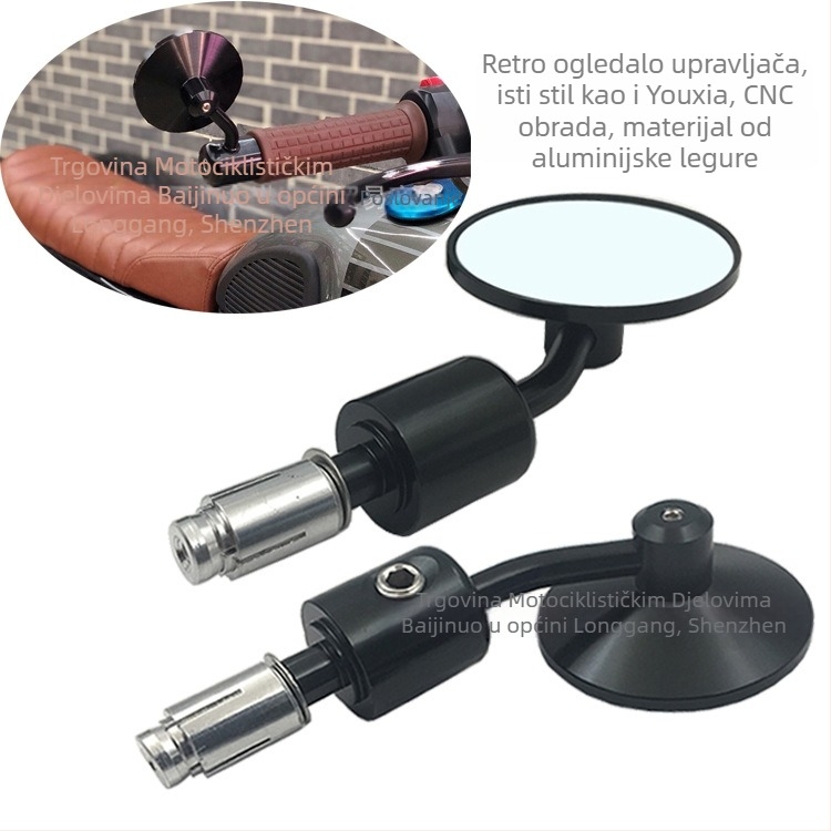 Zadnji retrovizor za motocikl BJN-06, sferično ogledalo, kućište od CNC aluminijske legure, staklena ogledna ploha