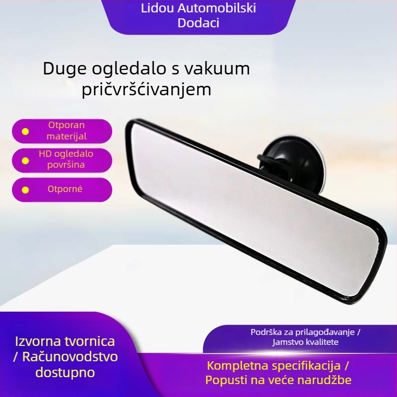 Unutarnji retrovizor za automobil s usisnom čašom, 360° okret, ravno ogledalo, visoka rezolucija