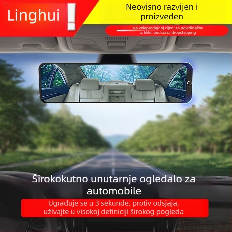 Town head automobilni retrovizor s dvostrukom zakrivljenjem stakla, širokokutna zakrivljena površina, 12V napajanje, ABS kućište