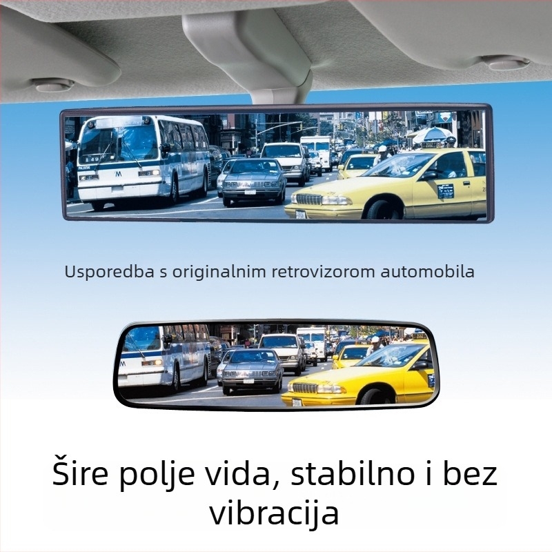 Unutarnji retrovizor automobila, širokokutni sferni ogledalo s antirefleksijskim premazom, 12V, univerzalno staklo